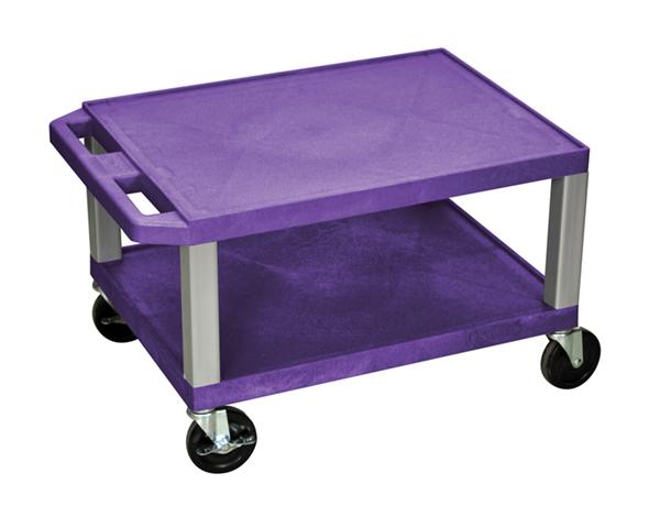 Luxor Tuffy Purple 2 Shelf AV Cart with Nickel Legs & Electric Outlet - Perfect for Classroom, Office, and Home Theater Equipment Storage
