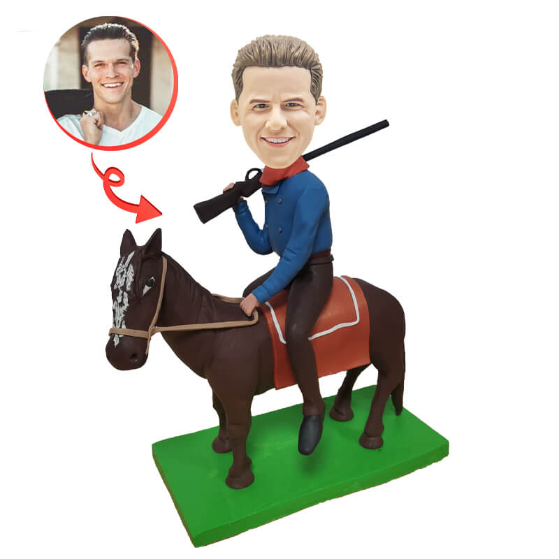 Personalized Western Cowboy Riding Bobblehead with Optional Denim Hat - Fun Novelty Gift for Cowboy Fans, Rodeo Enthusiasts & Western Decor | Perfect for Office Desk, Car Dashboard & Home Decor