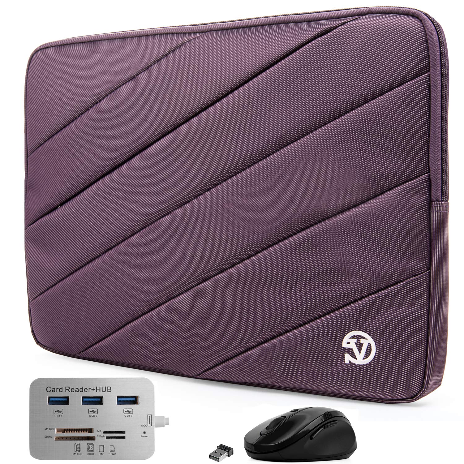 Shockproof 15 Inch Laptop Sleeve for MacBook Pro - Protective Plum Purple Carrying Case with USB C Hub & Mouse Included | Perfect for Travel, Office & School Use
