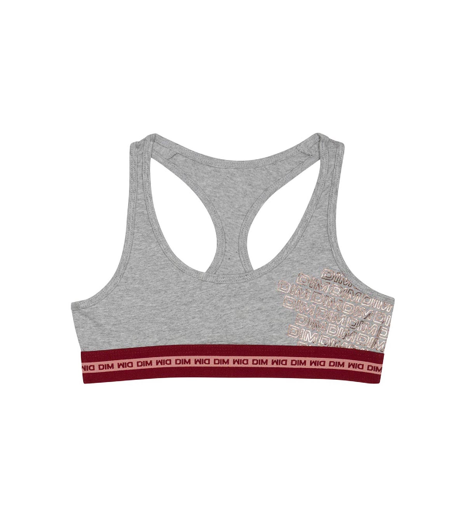 Girls Stretch Cotton Sports Bra with Metallic Logo - Grey Marble Print for Running, Yoga & Active Wear