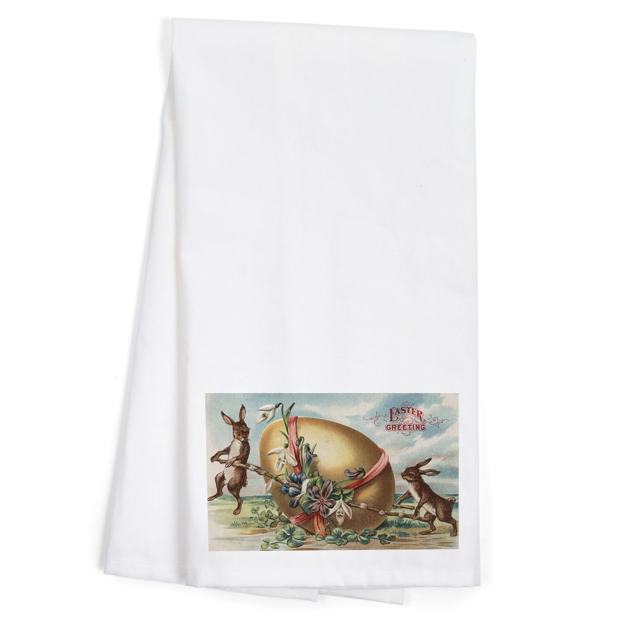 Easter Bunny Decorated Egg Cotton Tea Towel - 100% Soft Absorbent Kitchen Hand Towel for Easter Decor, Holiday Dish Drying & Home Decorations