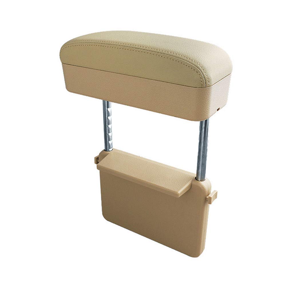 JEYODA Adjustable Car Armrest Storage Organizer Box - Universal Center Console Armrest Pad with Lift Feature for Comfort & Organization (Beige) - Perfect for Sedans, SUVs & Trucks to Reduce Driving Fatigue