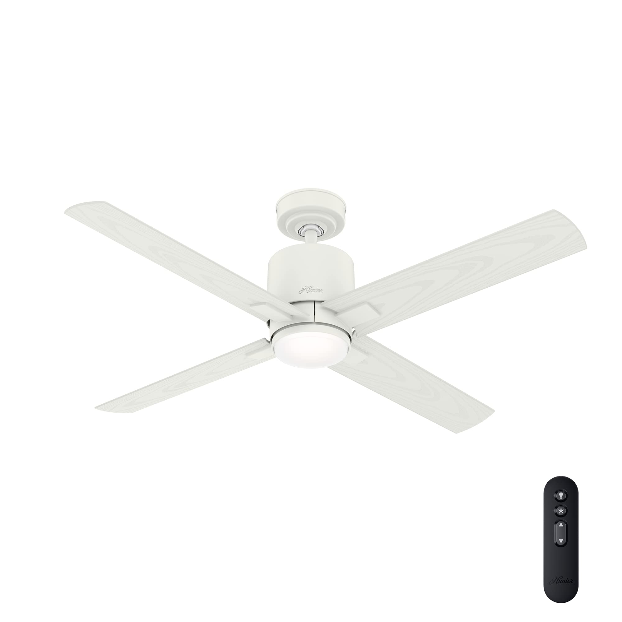 Hunter Fan 52 Inch Matte White Outdoor Ceiling Fan with LED Light Kit & Remote Control - Durable Weatherproof Design for Patio, Deck, Porch & Backyard (Renewed)