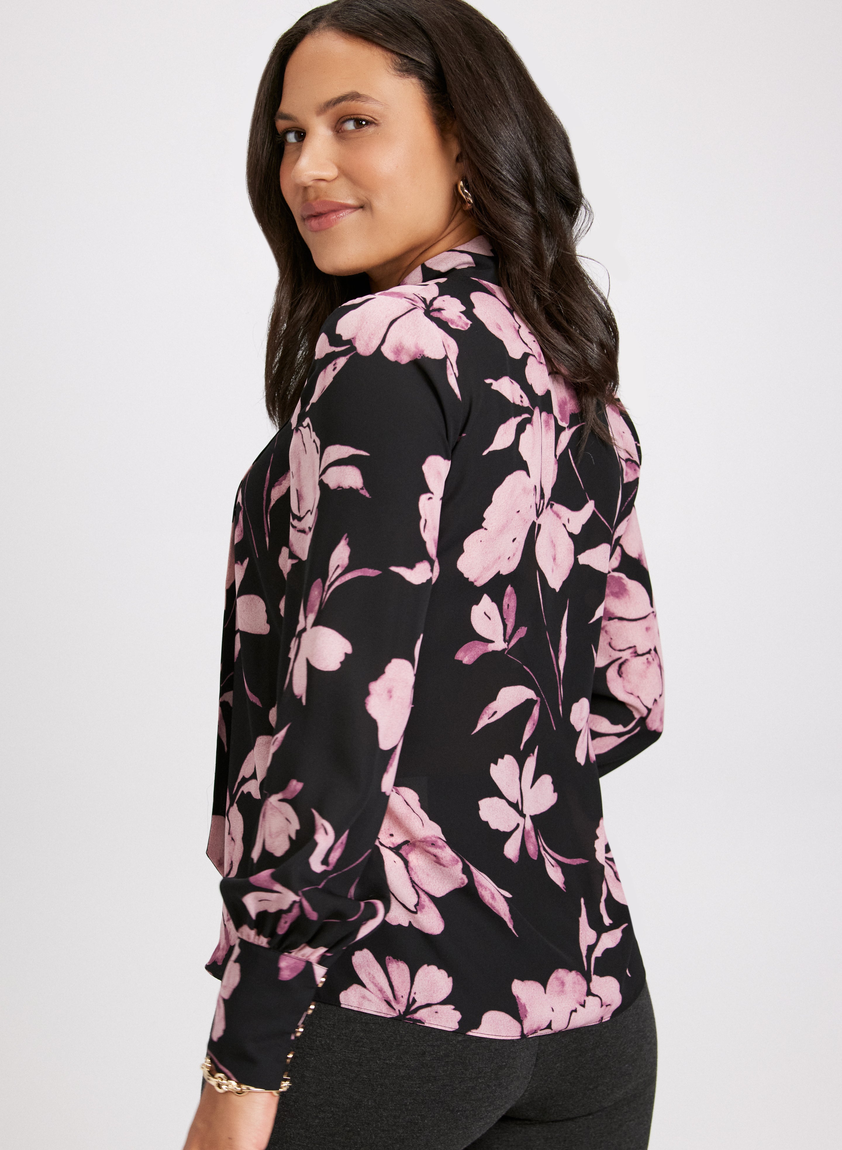 Floral Print Tie Detail Blouse for Women - Elegant Ruffled Sleeve Tops - Perfect for Office, Date Night & Spring Outfits