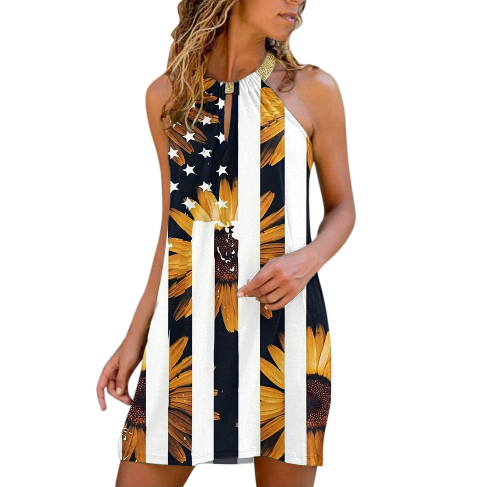 2022 Women's Sexy Summer Dresses - Fashion Round Neck Plaid Print Dovetail Sling Dress | Perfect for Beach Vacations, Date Nights & Summer Parties