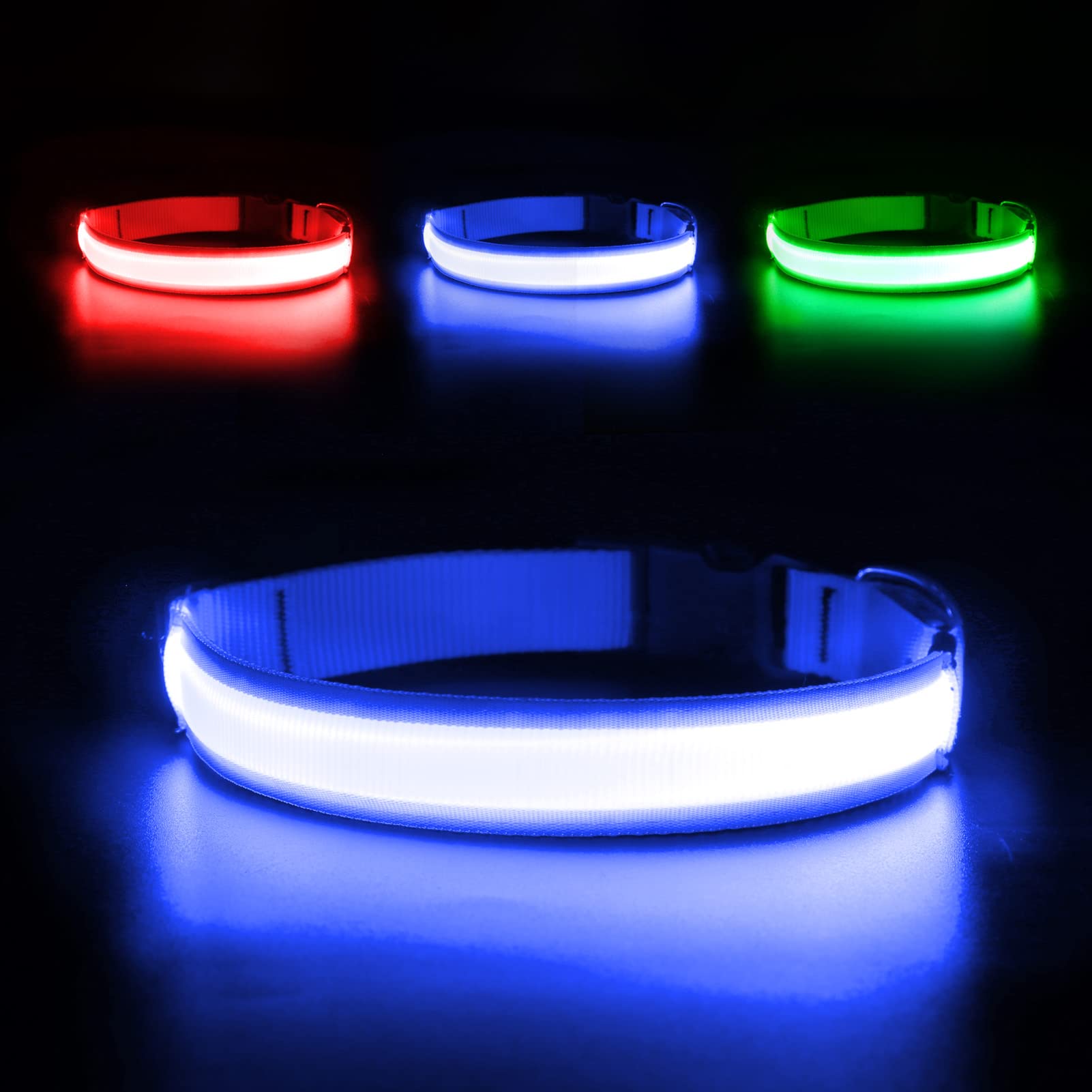 Weesiber Rechargeable LED Dog Collar with Adjustable Glow - Light Up Collar for Small Dogs - Flashing Safety Light for Night Walking - Perfect for Evening Jogs, Camping & Outdoor Adventures (Blue, Small)
