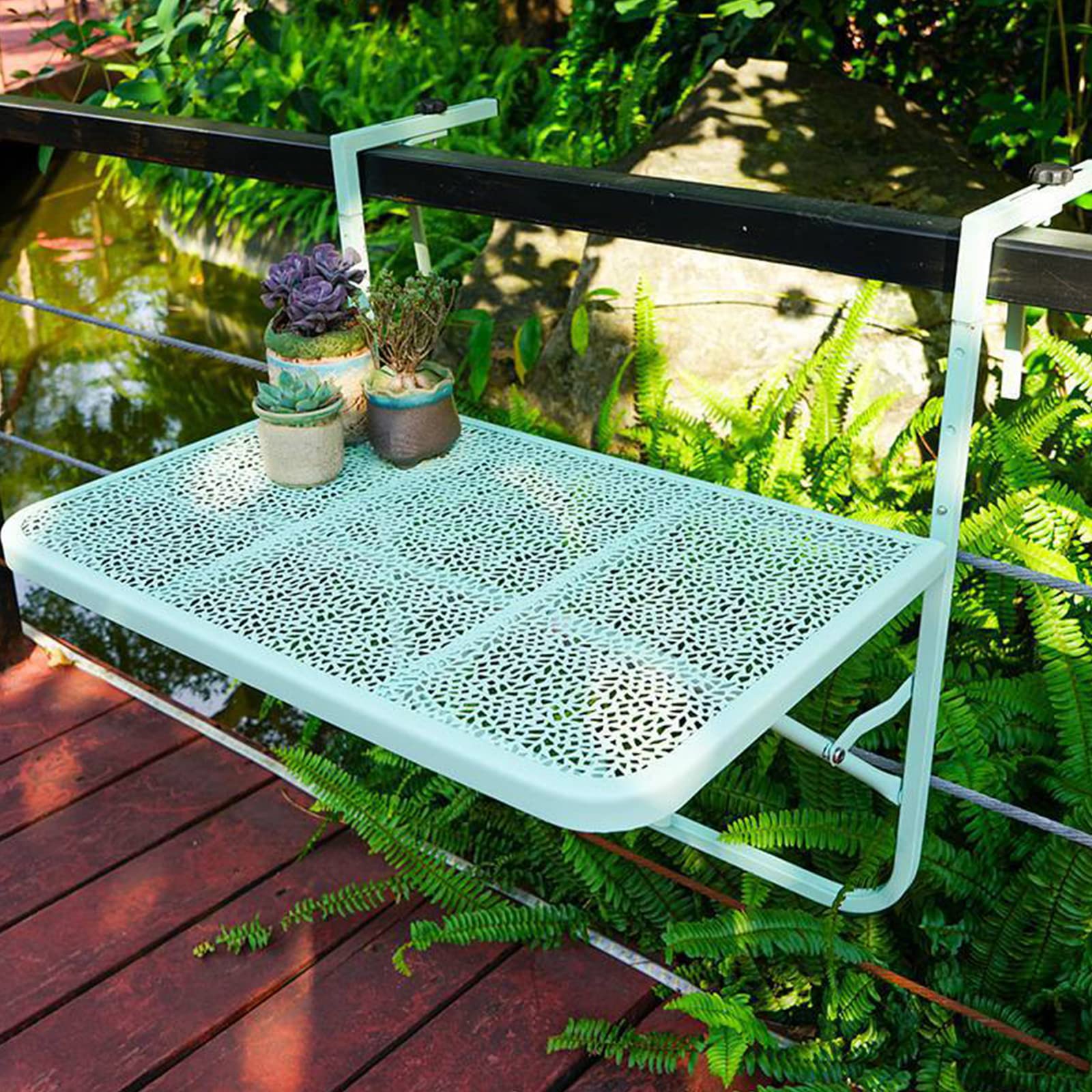 Boncen Foldable Hanging Balcony Table - Wall Mounted Railing Bar Desk for Outdoor Tea, Plants & Small Spaces | Space-Saving Green Foldable Flower Stand | Perfect for Gardens, Patios & Apartments