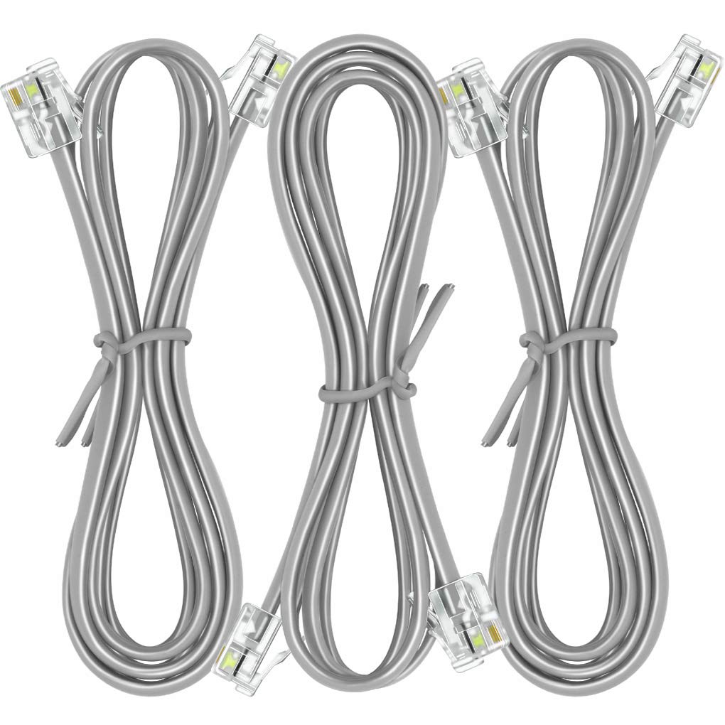 NECABLES 3-Pack 3ft RJ11 6P4C Male to Male Telephone Cord for Landline Phone & Fax - Durable Phone Line Cable for Home Office, Business, and VoIP Systems