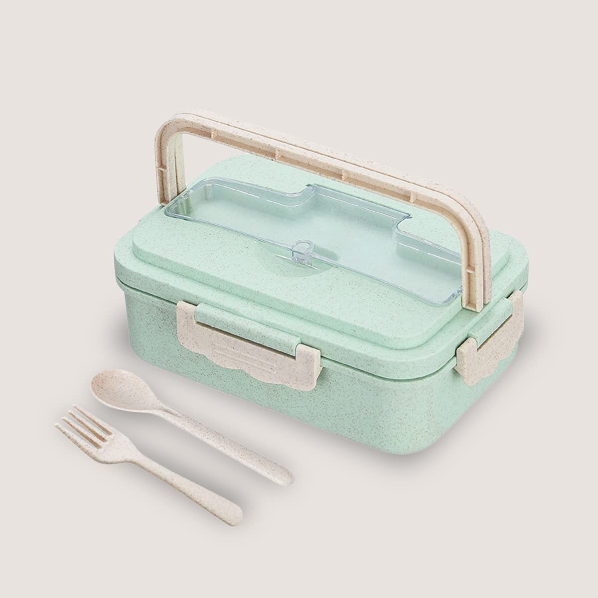 Dolinvo 1000ML Bento Lunch Box for Kids & Adults - 3 Compartment Microwave Safe Food Container with Cutlery | BPA Free, Dishwasher Safe, Reusable Plastic | Perfect for School, Office & Picnics (Green)