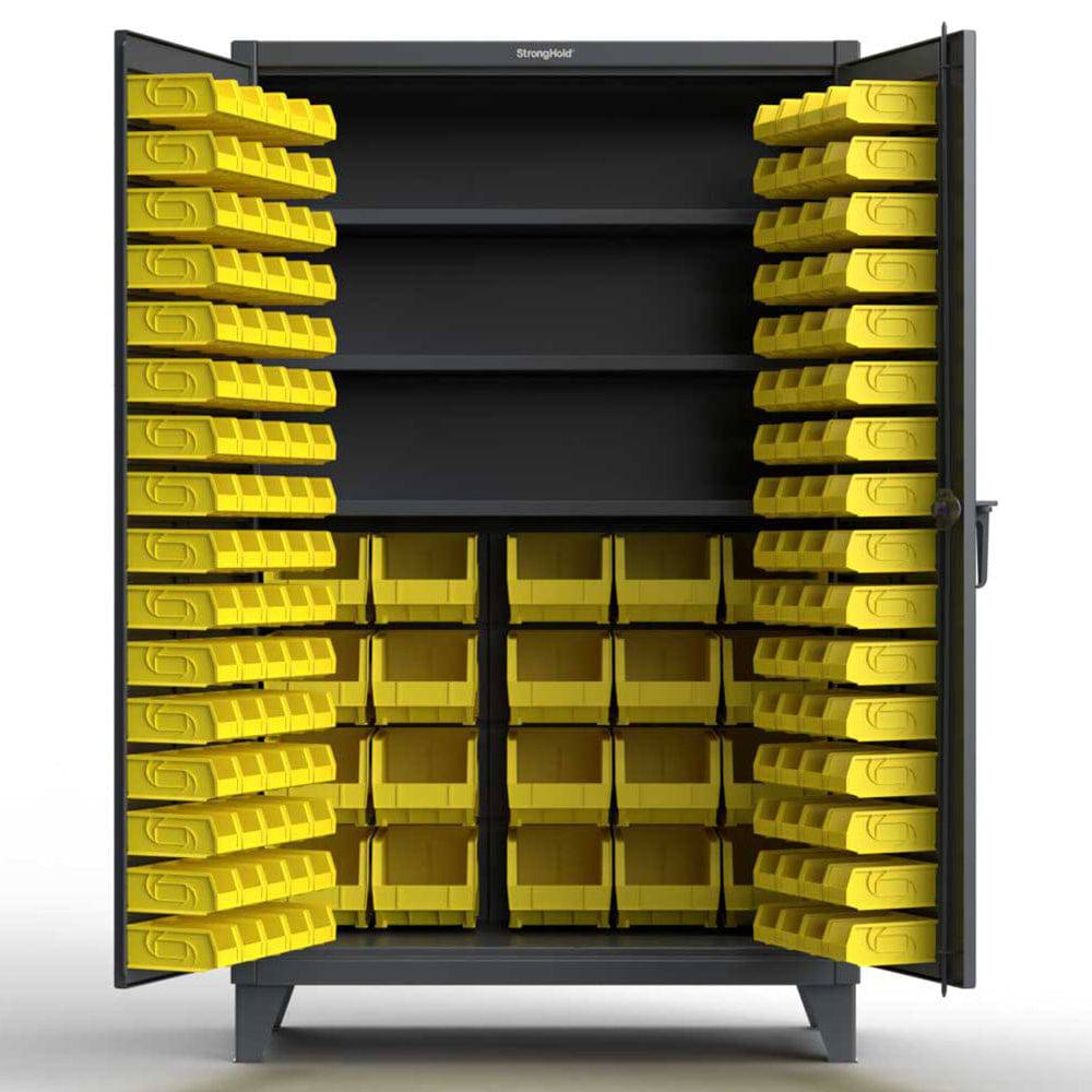 Heavy Duty 12 GA Steel Storage Cabinet with Adjustable Shelves & Multiple Size Bins - 48