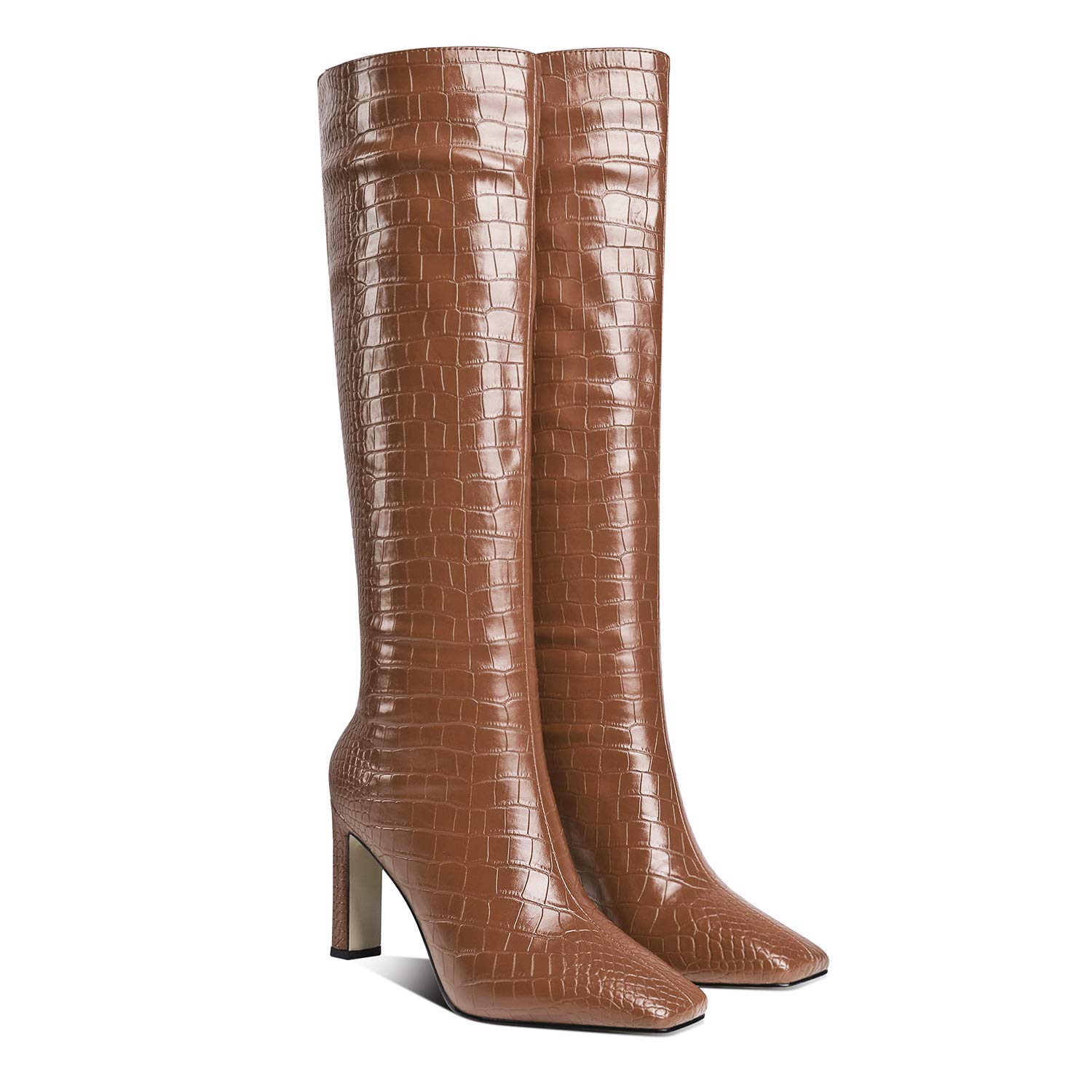 LEHOOR Women's Knee High Chunky Heel Boots - Matte Leather Square Toe Slip On Dress Shoes for Women US Size 4-11 | Stylish & Comfortable for Office, Party & Night Out
