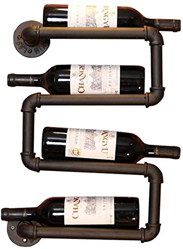 Black Industrial Wall Mounted Wine Rack - Holds 4 Bottles, Creative Bar Display Stand for Kitchen, Dining Room or Home Decor