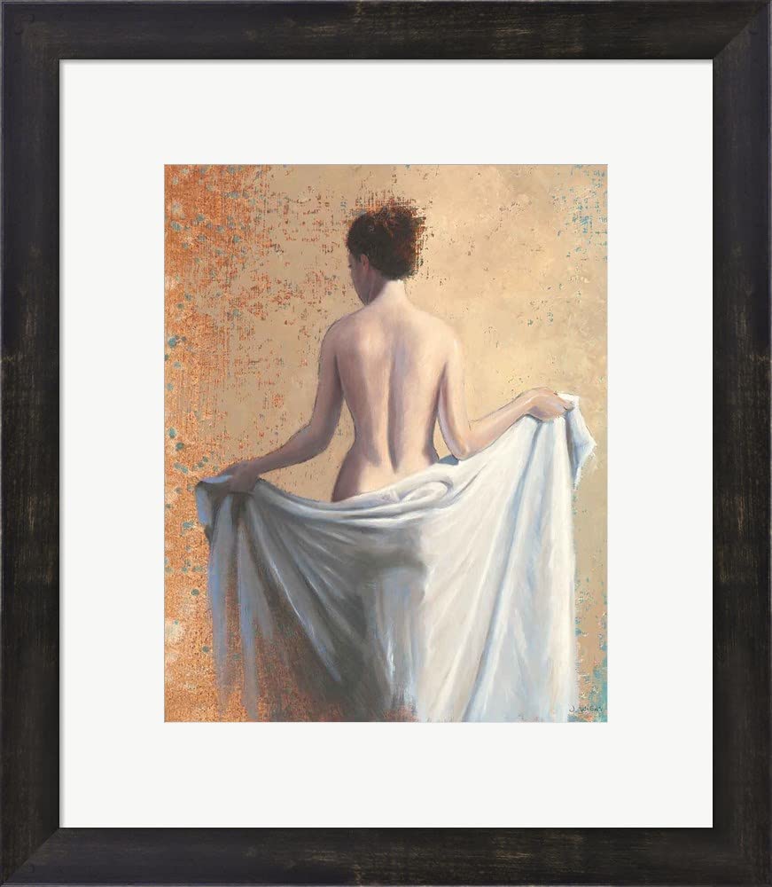 After The Bath Coral by James Wiens - Framed Art Print Wall Picture with Espresso Brown Frame (16x19 Inches) - Perfect for Living Room, Bedroom & Office Decor