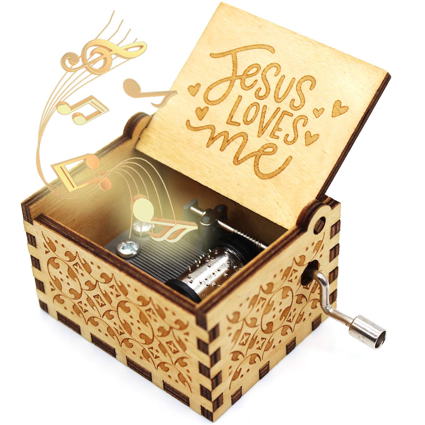 Ukebobo Wooden Music Box - 'Jesus Loves Me' Christian Musical Gift for Women & Kids - Handcrafted Religious Keepsake for Baptism, Christmas & Sunday School (1 Set)
