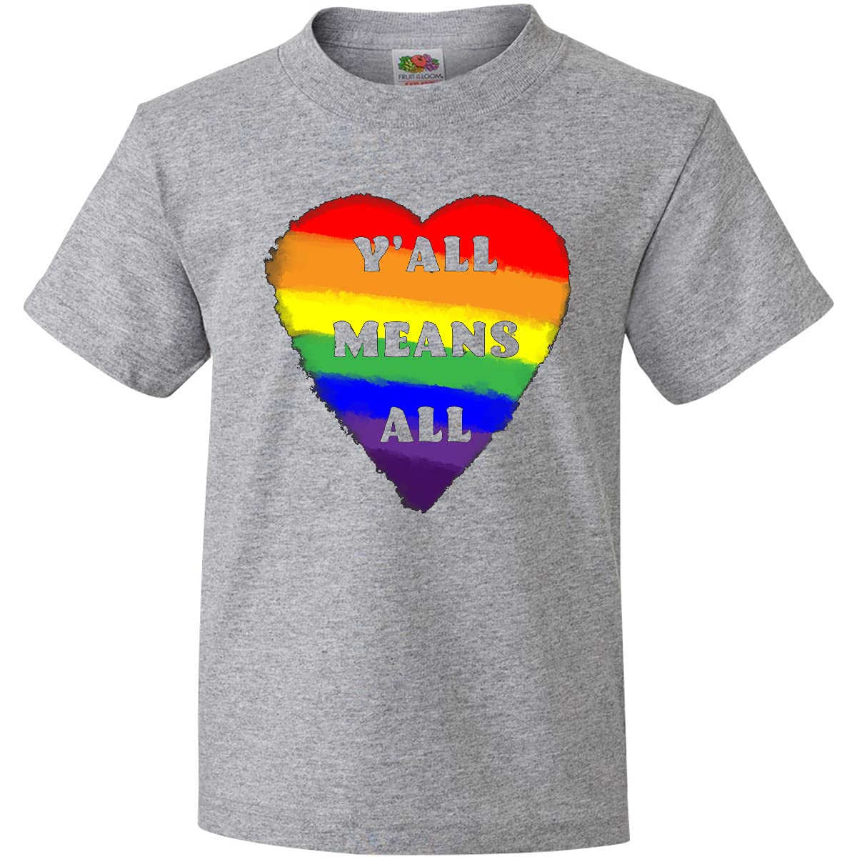Inktastic Y'all Means All Rainbow Pride Heart Youth T-Shirt - LGBTQ+ Support, Inclusive Love, Comfortable Cotton Tee for Kids & Teens - Perfect for Pride Parades, School Events & Ally Celebrations