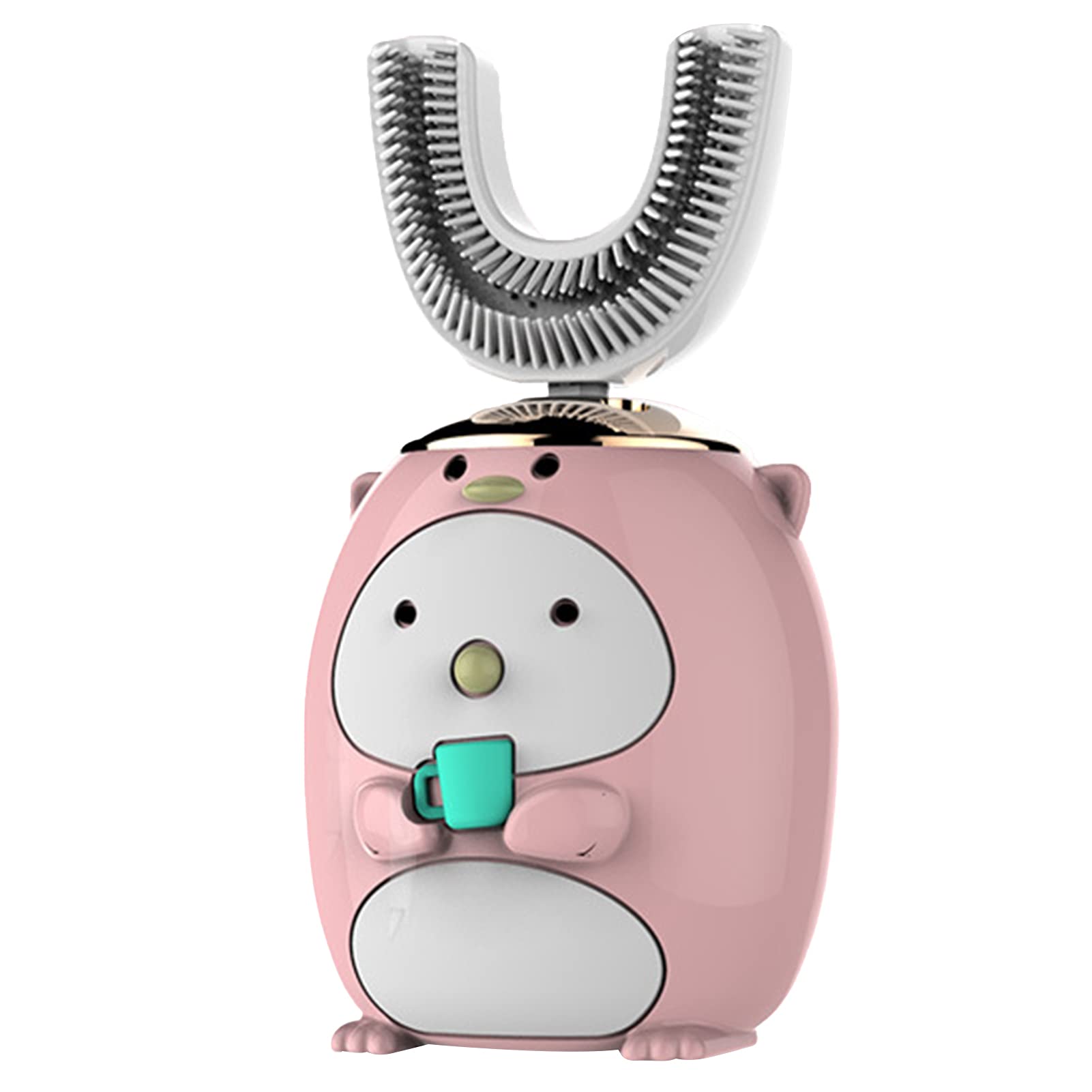 **JENPECH Kids Electric Toothbrush - U-Shaped 360° Ultrasonic Cleaning, Waterproof, Soft Bristles for Ages 2-6 (Pink Penguin) - Perfect for Toddler Dental Care & Travel**