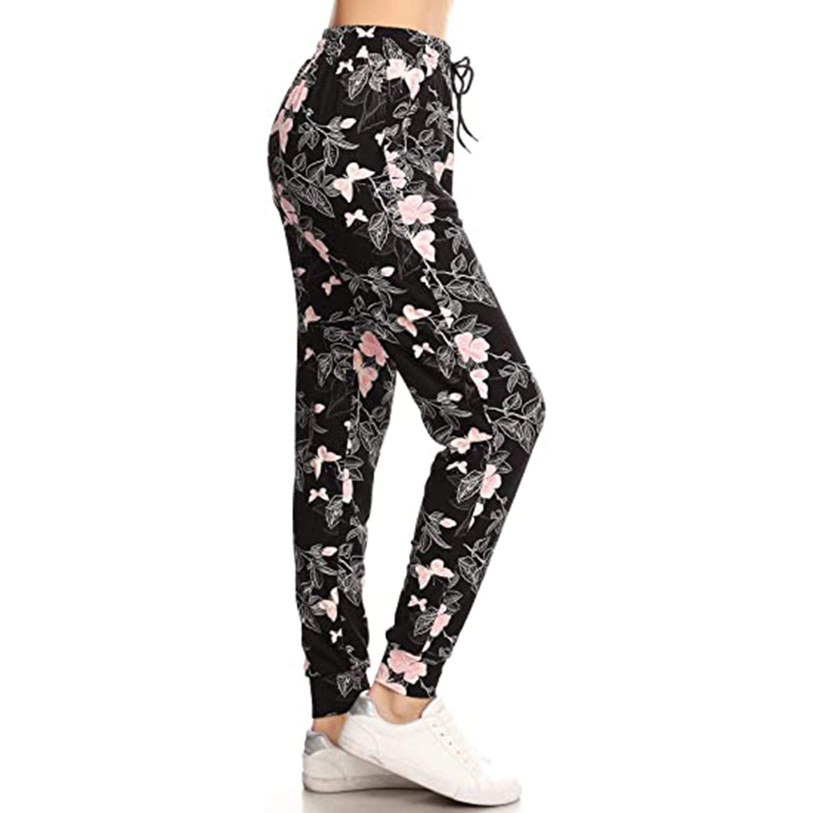 Women's High Waist Butterfly Print Sweatpants - Drawstring Activewear Pants for Yoga, Running & Lounge Wear | Fashion Casual Workout Pants