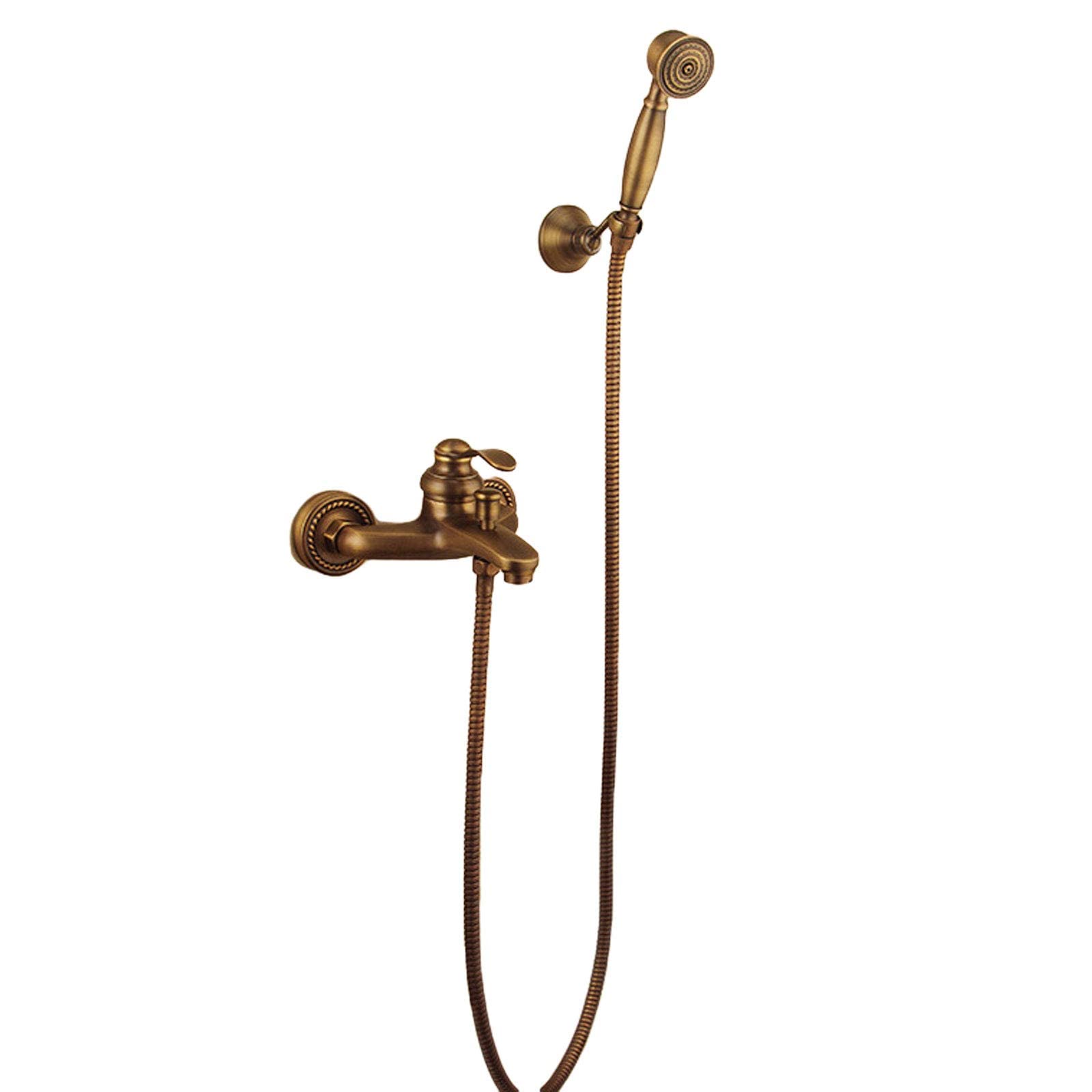 **GELISURE Vintage Brass Shower System - Antique Bathroom Shower Set with Adjustable Shower Head, Hose & Wall-Mounted Mixer Tap - Perfect for Hotels, Gyms & Upscale Home Bathrooms**