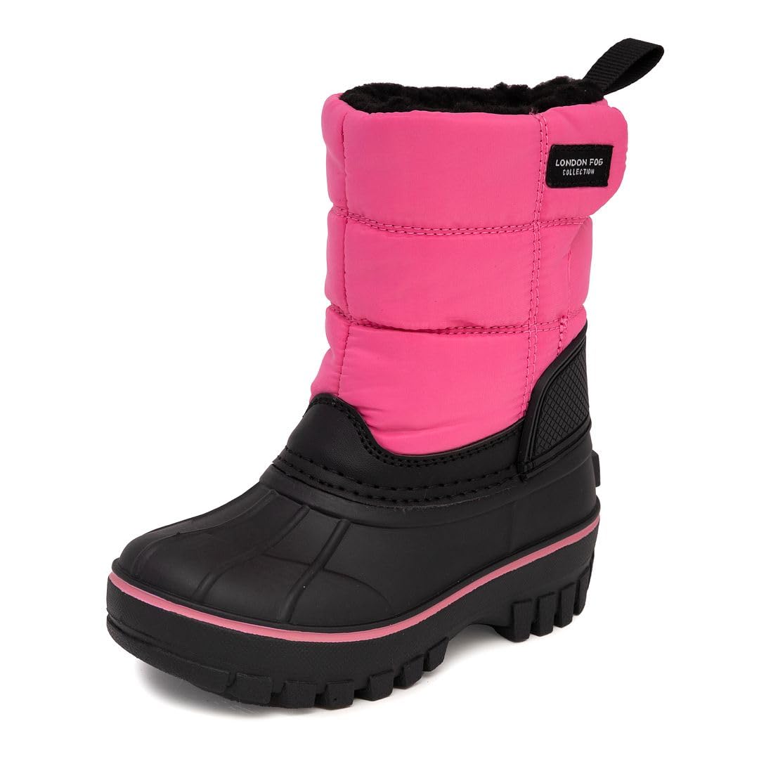 LONDON FOG Jett Waterproof Unisex Kids Snow Boots - Insulated Fleece Lined Winter Boots for Toddlers to Big Kids (Size 5-6) - Black, Navy Blue, Grey - Perfect for Snow Play, School & Outdoor Winter Activities
