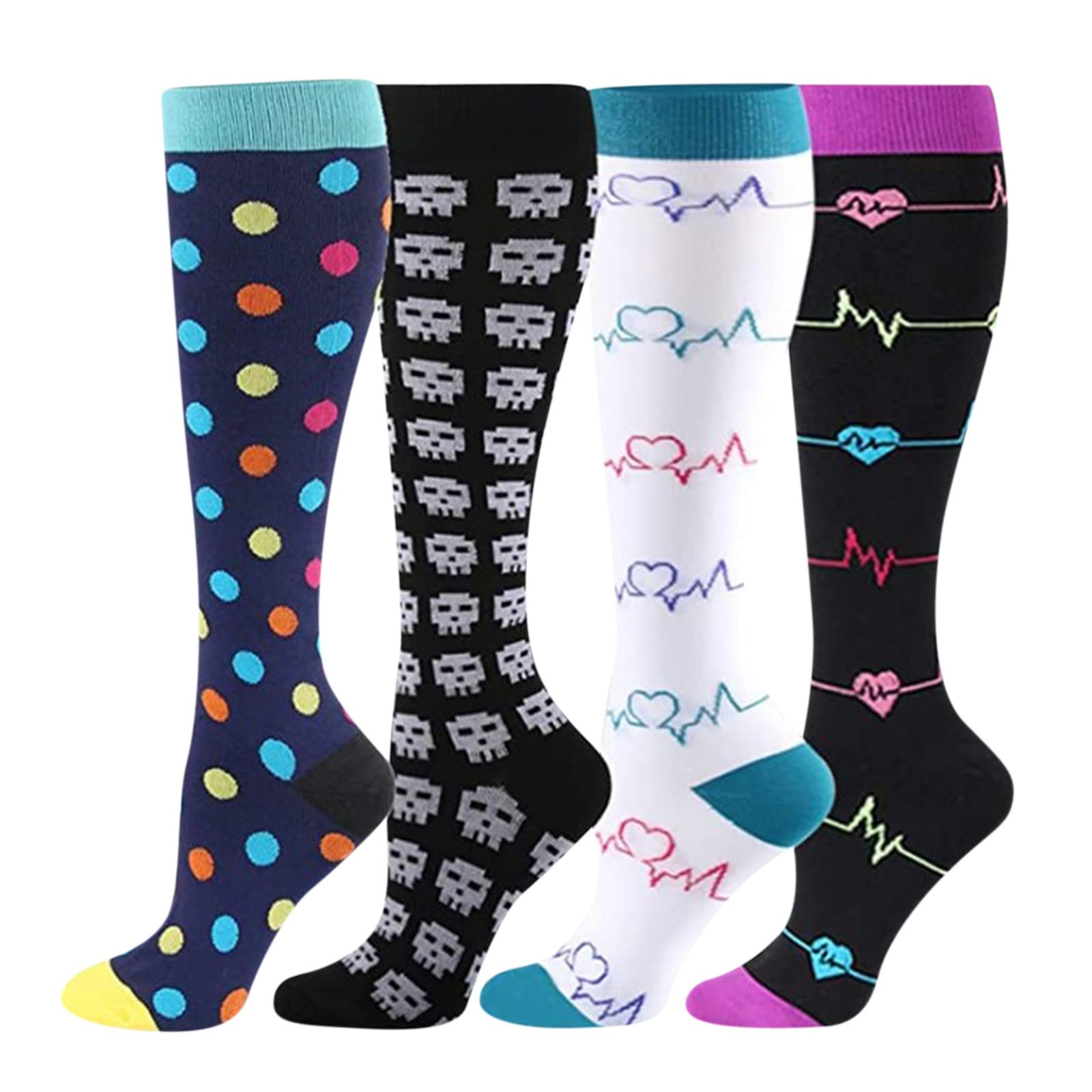 Unisex Compression Socks for Women & Men - 4 Pairs Sports Calf Support Socks (Black, Large-XL) for Running, Travel & Work