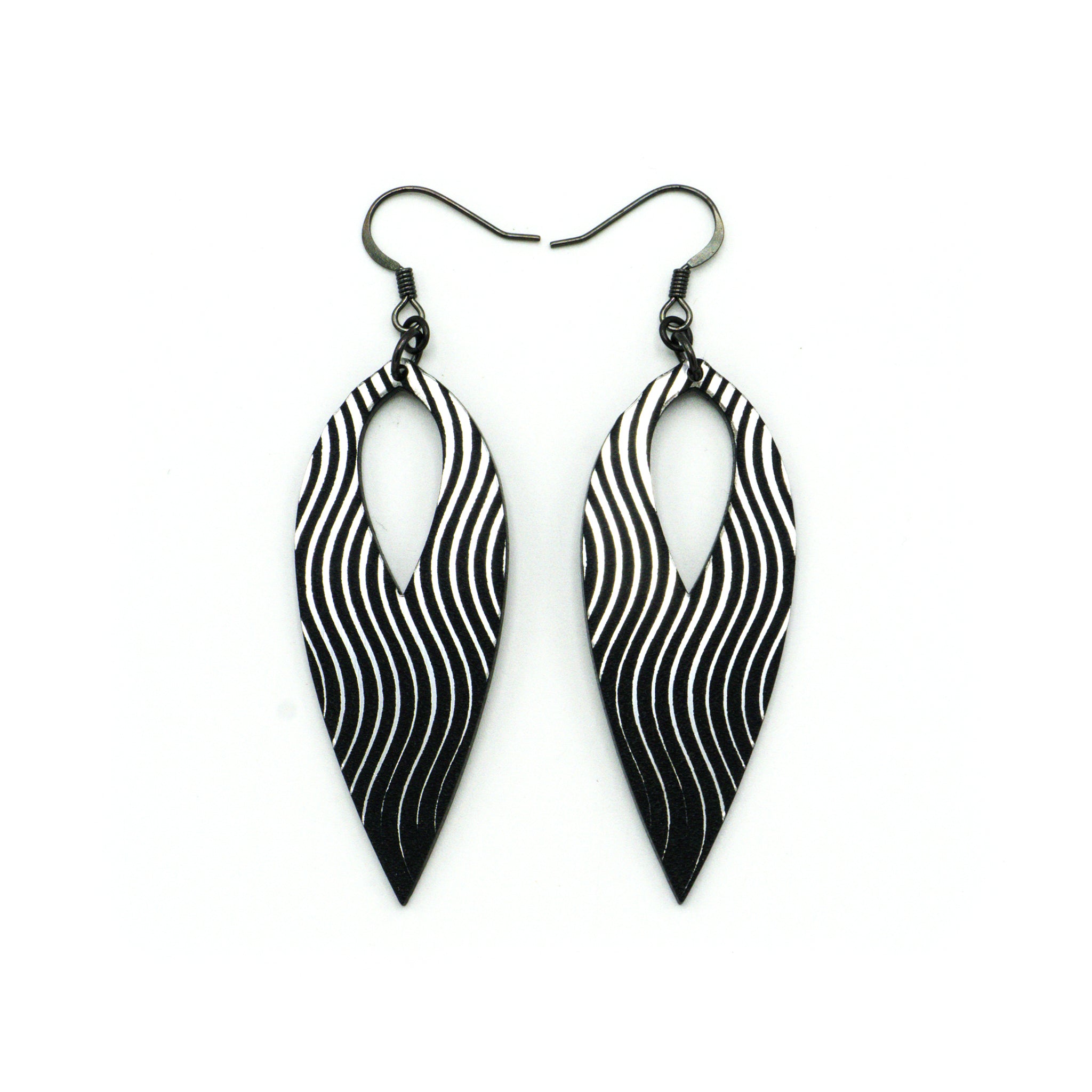 Nativas 07R Acrylic Earrings - Brushed Silver & Black | Stylish Women's Fashion Jewelry for Parties, Work & Everyday Wear