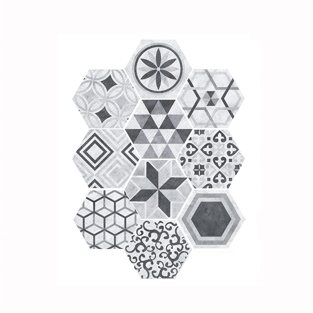 10-Piece Nordic Hexagon Tile Stickers - Non-Slip Floor Decals for Bathroom, Kitchen & Home - Mosaic Wall Stickers for DIY Home Decor & Rental Apartment Upgrades