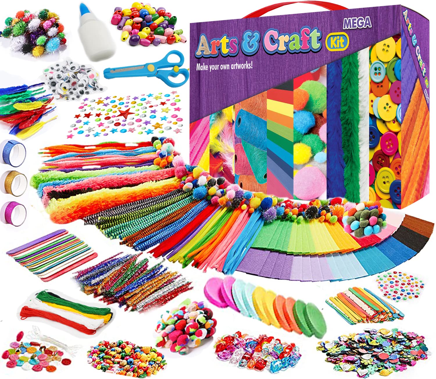 GoodyKing 1100+ Pieces Kids Arts and Crafts Supplies Kit - Creative DIY Craft Set for Boys & Girls Ages 4-12, Includes Storage Box - Perfect for School Projects, Birthday Gifts, and Family Crafting Activities