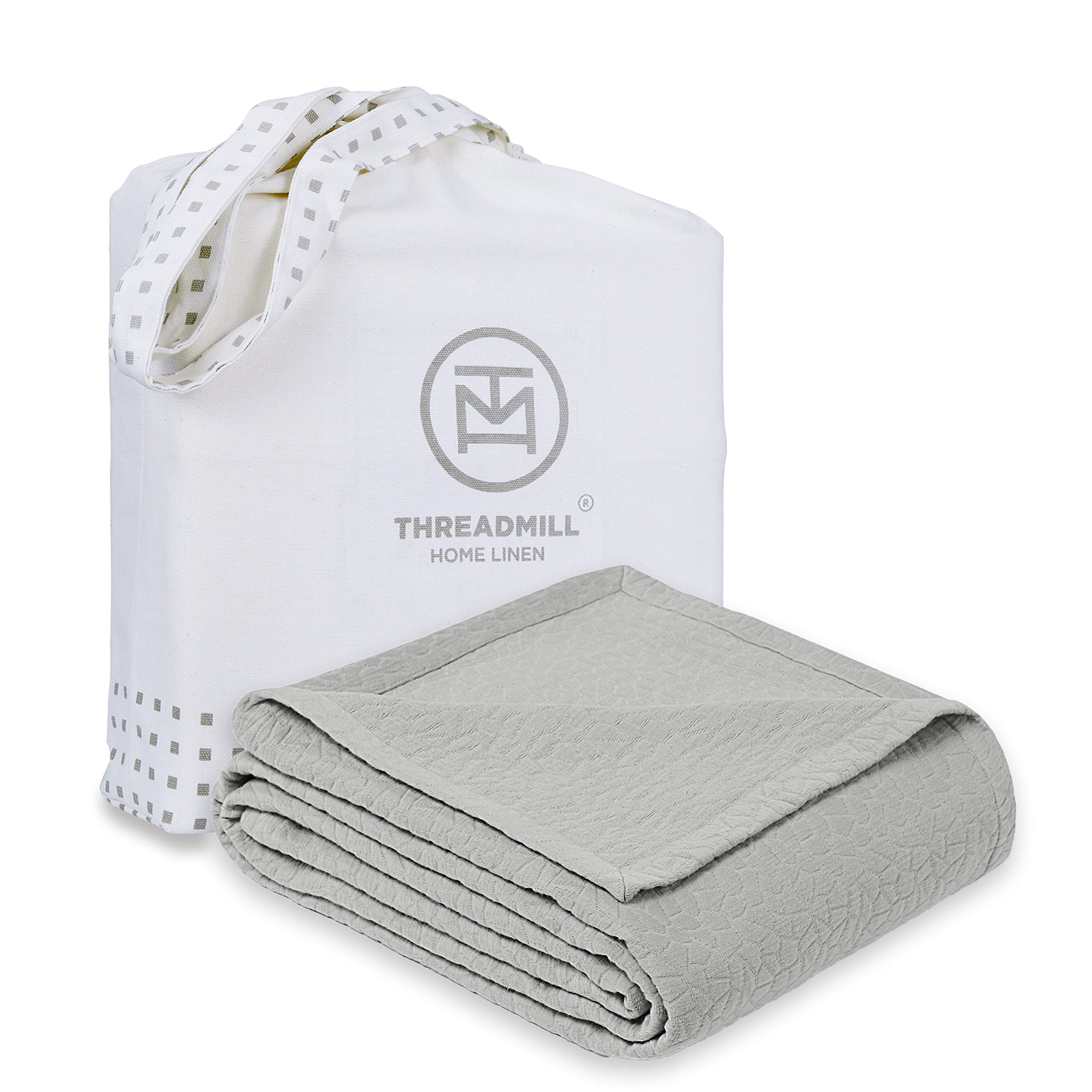 Luxury 100% Cotton Twin Size Blanket - All-Season Soft & Cozy Jacquard Coverlet, 350GSM, 72x90 Inches, Scottish Grey - Perfect for Bedroom, Guest Room, Dorm, and Sofa Comfort