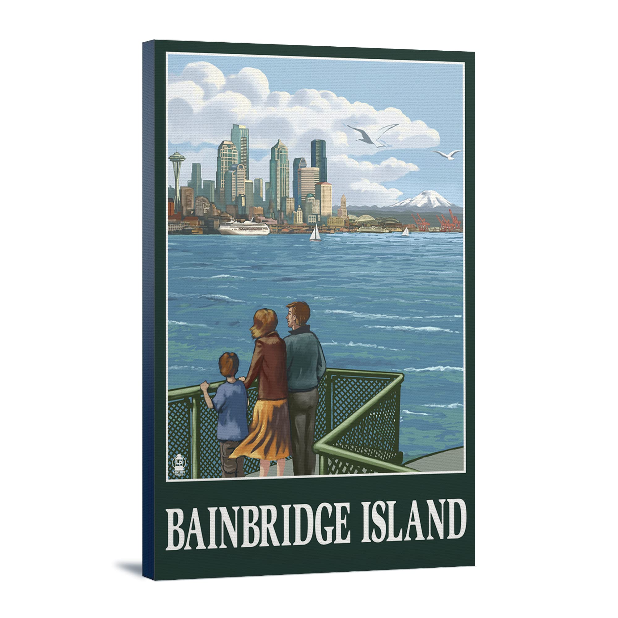 Bainbridge Island Washington Ferry and Seattle Skyline Art Print - 24x36 Gallery Wrapped Canvas Wall Decor for Living Room, Office & Coastal Home