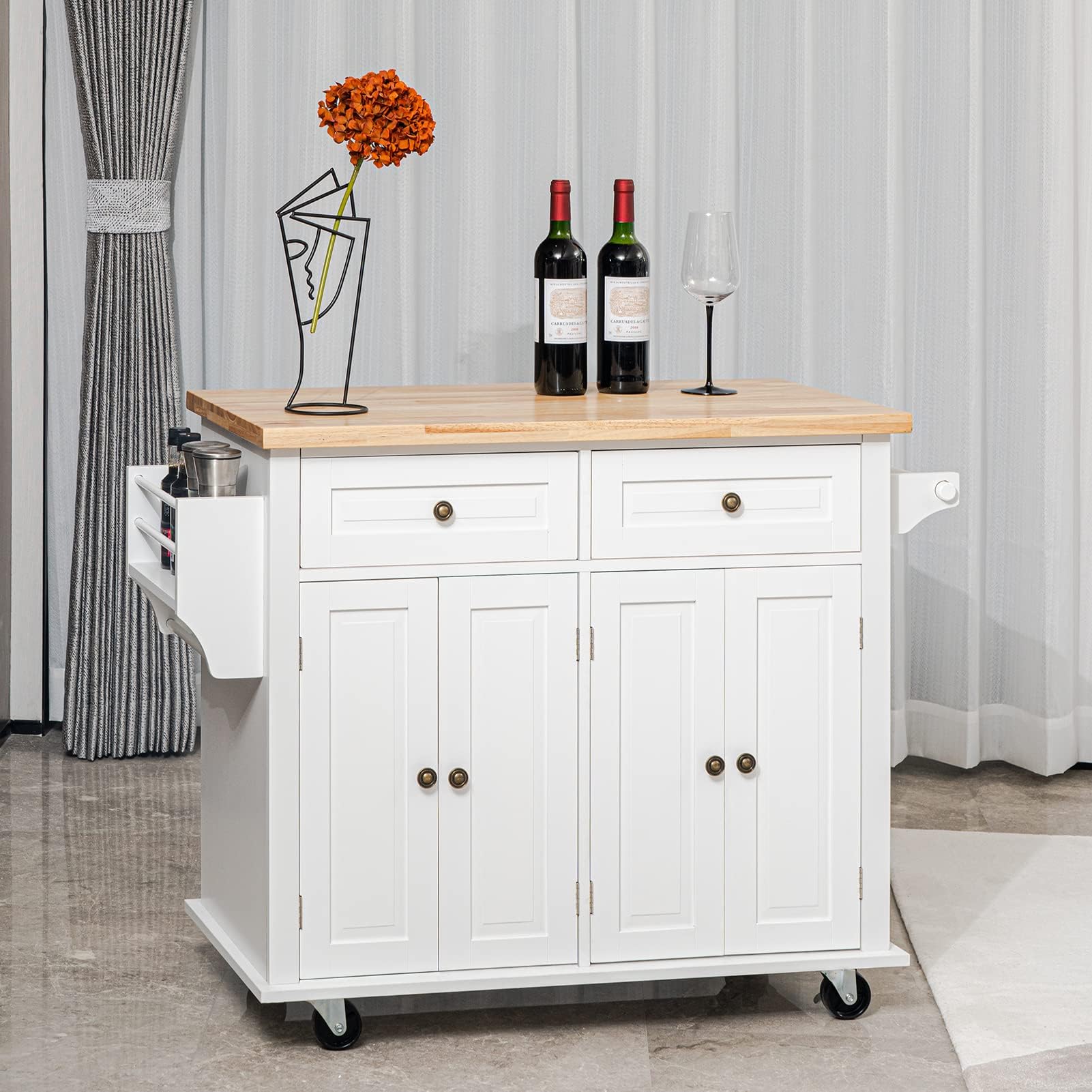 Portable Kitchen Island Cart with Wheels & Storage - Rustic Wood Block for Home Cooking