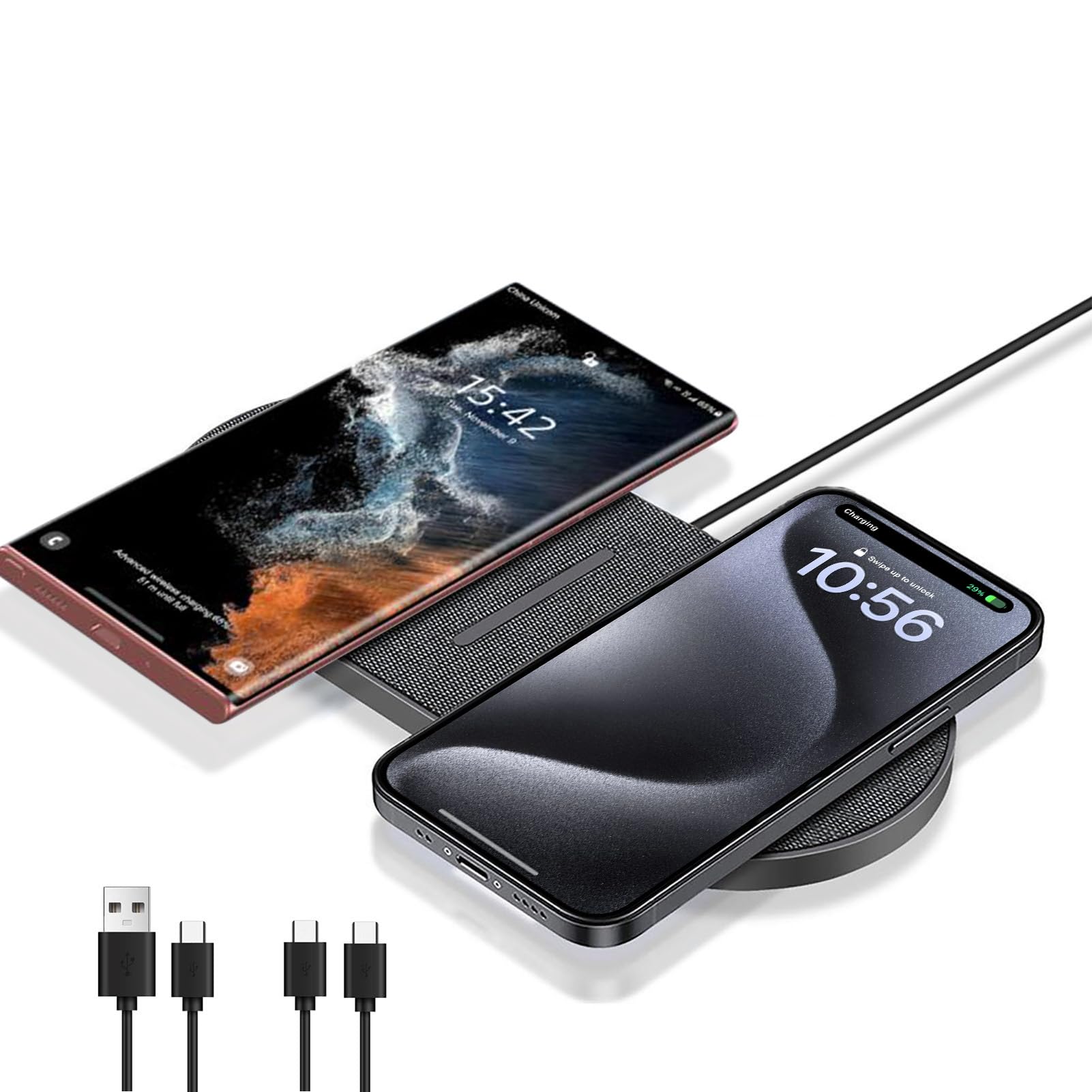 40W Fast Wireless Charging Pad - Dual 20W Qi-Certified Charger for iPhone 16/15/14/13/12/11 Pro Max & AirPods 4/3/Pro | 15W Samsung Galaxy S24/S23/Buds 2-in-1 Charging Station | Perfect for Bedside, Office & Travel Use