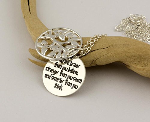 Custom Engraved 'You Are Braver Than You Believe' Sterling Silver Tree of Life Necklace - Handmade Graduation Gift for Daughter, Empowering Jewelry for Women - Perfect for Commencement, Birthday & Special Occasions