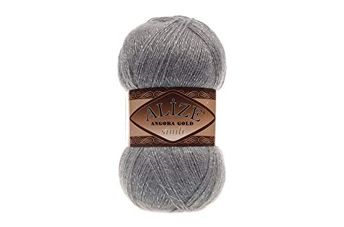 Alize Angora Gold Yarn - 4 Balls (Simli, Silvery) - Premium Acrylic & Wool Blend for Knitting, Crochet, Sweaters & Lace Projects - Soft Lightweight Yarn for DIY Crafts, Winter Wear & Home Decor