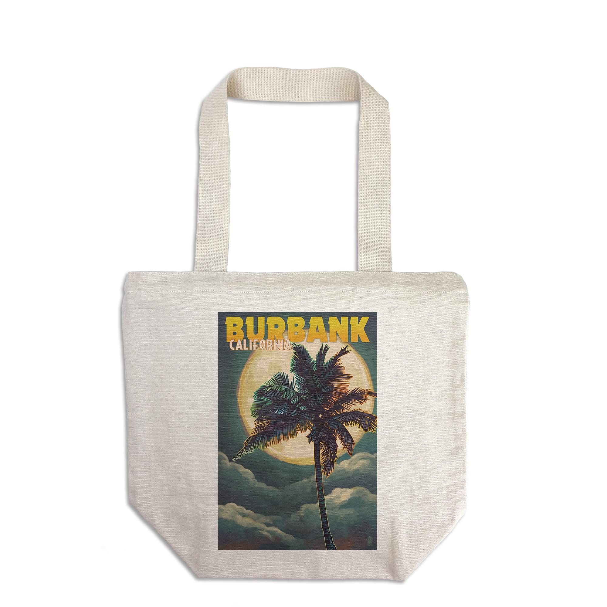 Lantern Press Burbank California Palm and Moon Print - 100% Cotton Canvas Reusable Grocery Tote Bag - Eco-Friendly Shopping & Beach Tote for Women