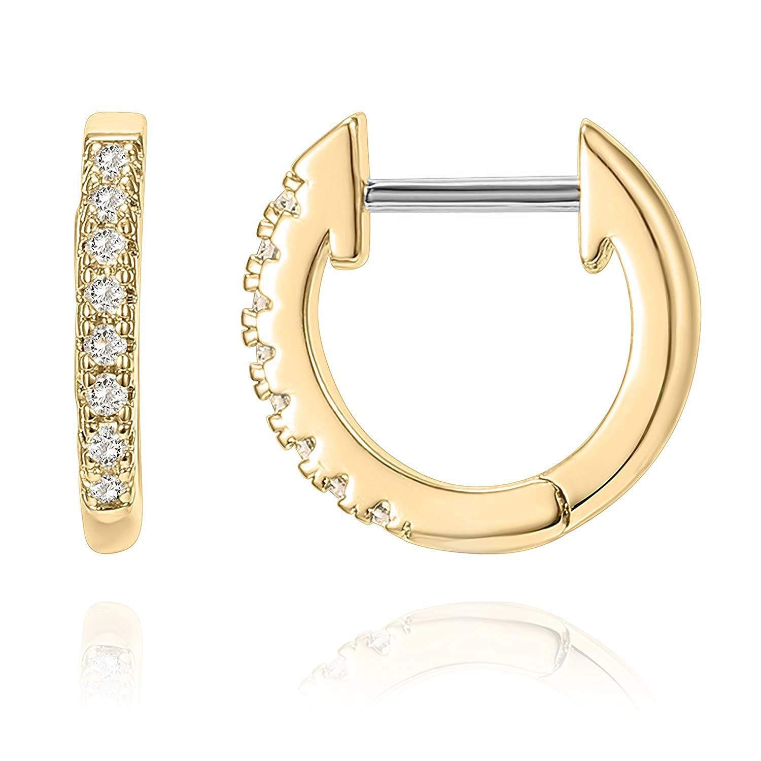 925 Sterling Silver White Rose Gold Plated Hoop Earrings with Cubic Zirconia - Huggie Stud Cuff Earrings for Women (White Gold) | Elegant Everyday Wear, Gift for Her, Party & Wedding Jewelry