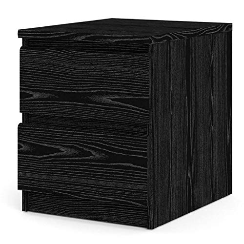 Tvilum Scottsdale 2-Drawer Nightstand - Black Wood Grain Finish, Modern Bedside Table for Bedroom Storage & Organization