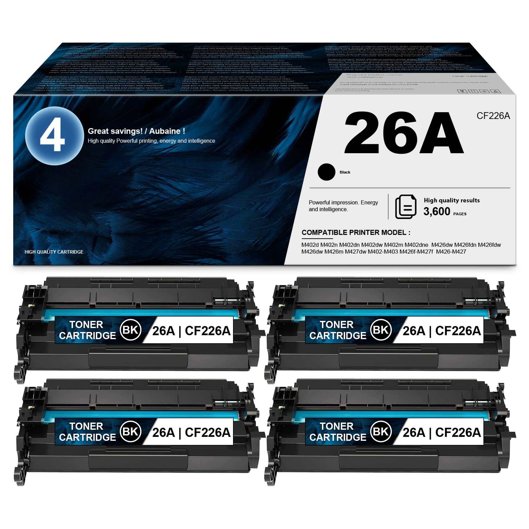 LVE 26A | CF226A Compatible Toner Cartridge Replacement for HP M426dw M426fdn M426fdw M426m M426f-M427f M426-M427 Printers - High Yield 4-Pack Black - Perfect for Office & Home Printing Needs