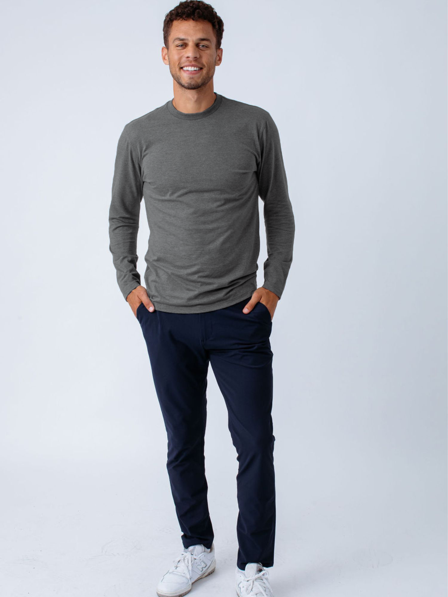 Carbon Grey Long Sleeve Crew Neck T-Shirt for Men - Soft Cotton Casual Shirt - Perfect for Work, Gym & Everyday Wear