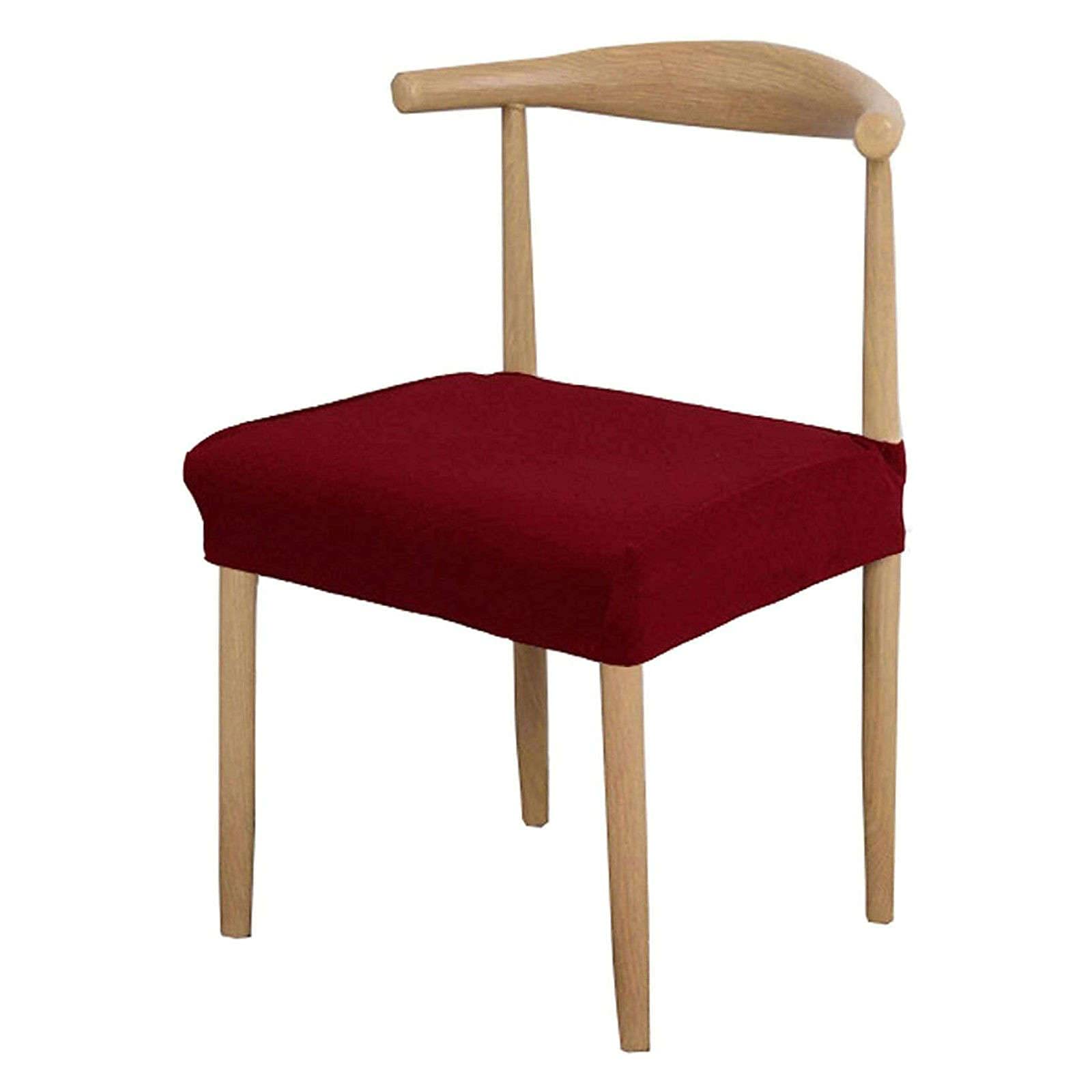 Washable Jacquard Dining Chair Covers - Set of 4 Removable Seat Protectors in Wine Red | Elegant Home Decor for Kitchen, Dining Room & Office Use