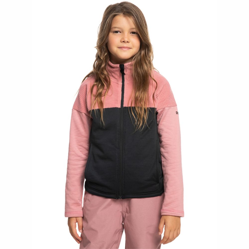 Roxy Sidley Girls Ski Fleece Jacket - Dusty Rose Color | Warm Winter Fleece for Skiing, Snowboarding & Outdoor Activities