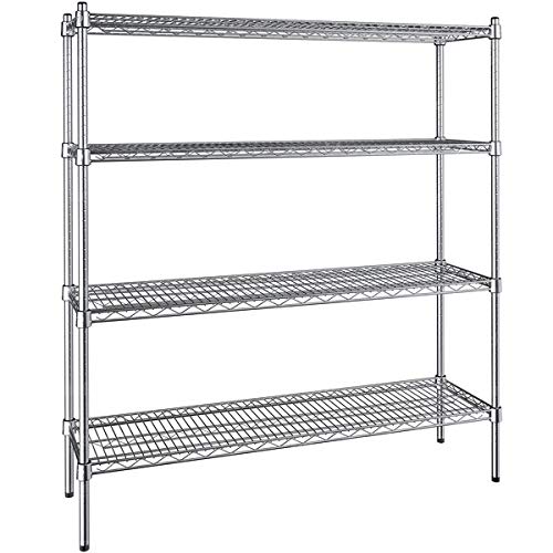 14x48 Inch Chrome 4-Tier Storage Shelf Kit with 54-Inch Posts - Heavy Duty Garage Shelving Unit, Food Storage Rack & Baker's Shelf for Home Organization