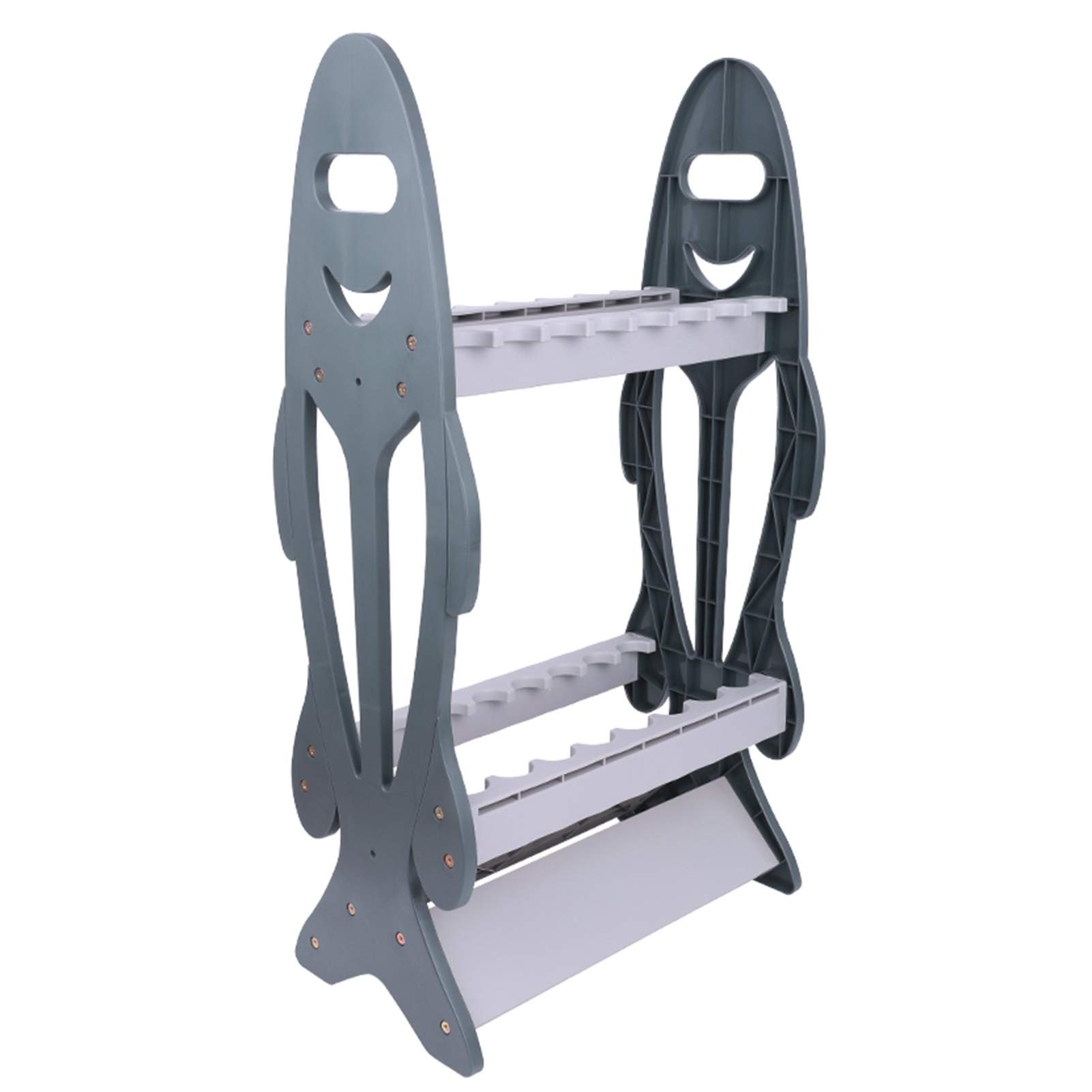 Fish-Shaped Fishing Rod Holder Organizer Stand - Lightweight Portable Floor Display Rack for Boats - Holds 16 Fishing Rods & Reels (Green) - Perfect for Boat Deck Organization & Tackle Storage