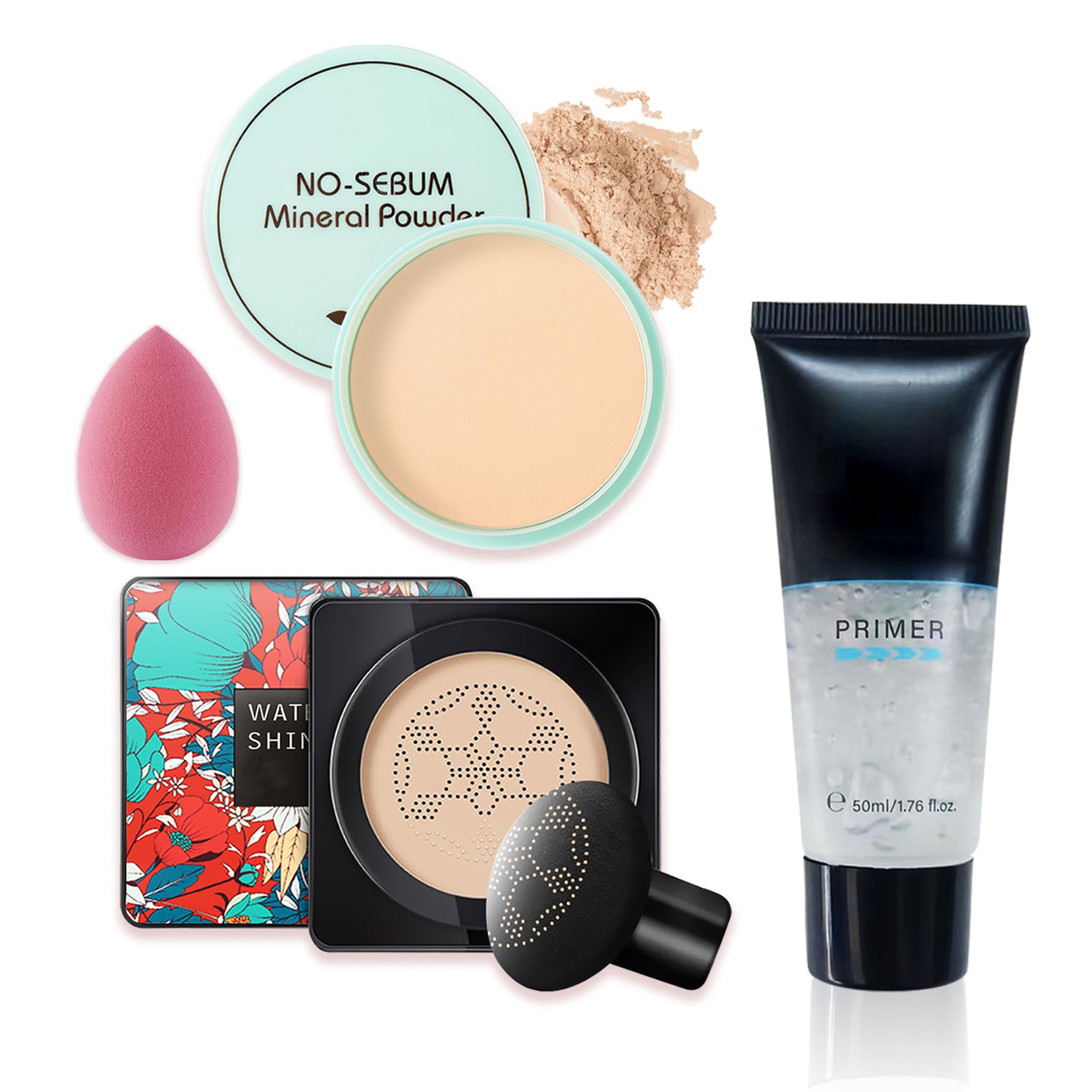 Mushroom Head Air Cushion CC Cream - Full Coverage Liquid Foundation with Oil Control & Long Lasting Moisture | Concealer, BB Cream & Setting Powder | Includes Makeup Sponge for Flawless Application | Perfect for Daily Wear, Special Occasions & On-The-Go Touch Ups