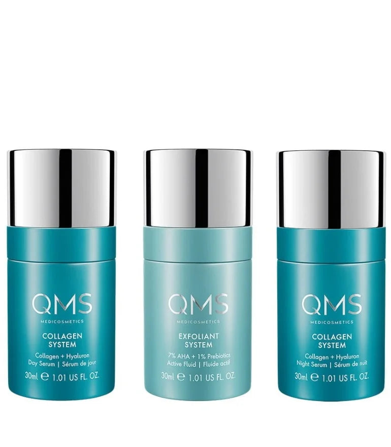 QMS Medicosmetics Core System Collagen + Exfoliant Medium Set - 3x30ml - New in Box - Anti-Aging Skincare for Face & Neck - Professional Exfoliation Treatment