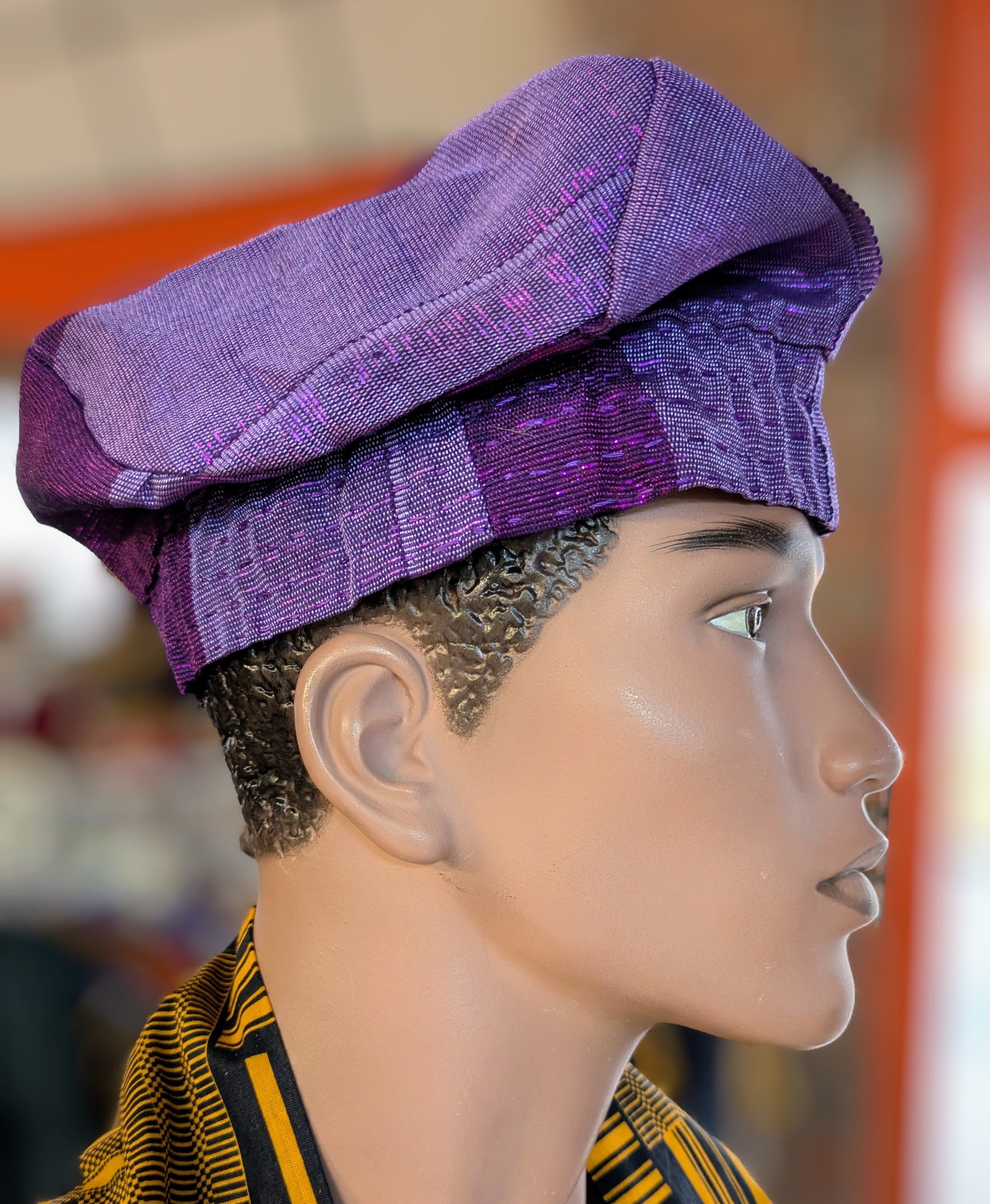 Elegant Purple and Lilac Aso Oke Fila Kufi Cap by Dupsie - Traditional Yoruba Hat for Men - Perfect for Weddings, Cultural Events & Special Occasions