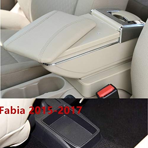 Tomeco Rotatable Armrest Box for Skoda Fabia 2008-2017 - Center Console Storage with Cup Holder, Beige Interior Car Accessory | Perfect for Road Trips & Daily Commutes