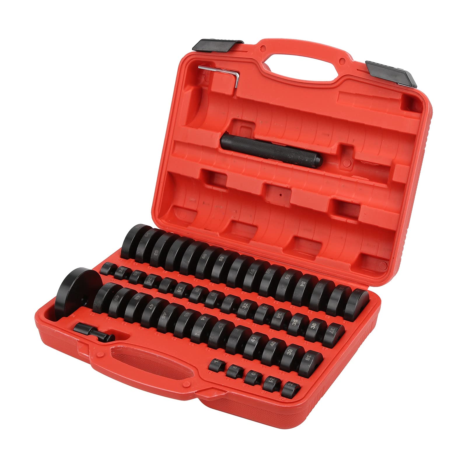 Acouto 56Pcs Bushing Removal Puller Set - Professional Interchangeable Disc Wheel Bearing Install Tool Kit with Long Handle Shaft - Perfect for Auto Repair, Maintenance & DIY Mechanics