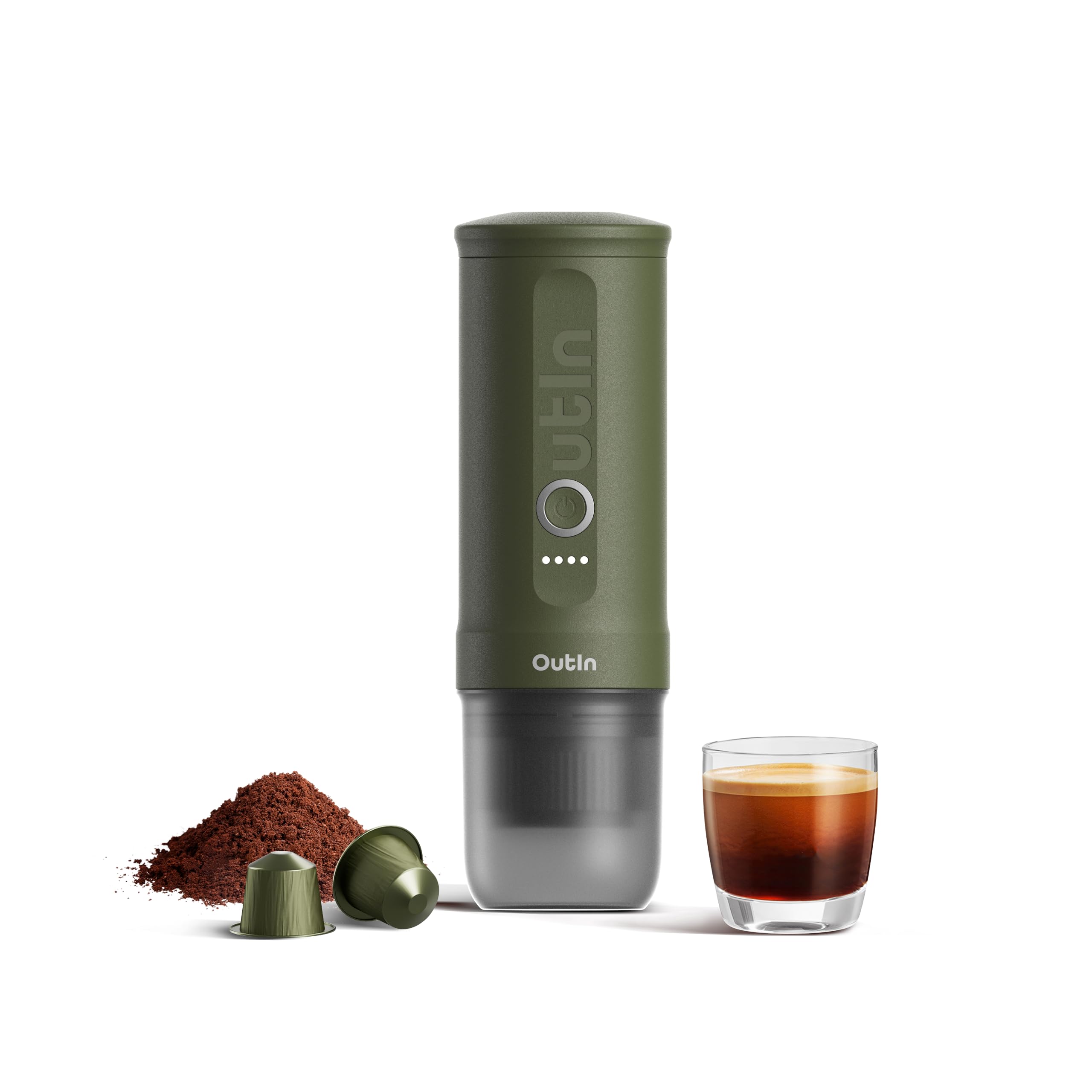 OutIn Nano Portable Electric Espresso Machine - USB-C Travel Coffee Maker for Camping, Car, RV & Office | Self-Heating with Ground Coffee & NS Capsule Compatibility | Perfect for Hiking, Road Trips & Work Breaks