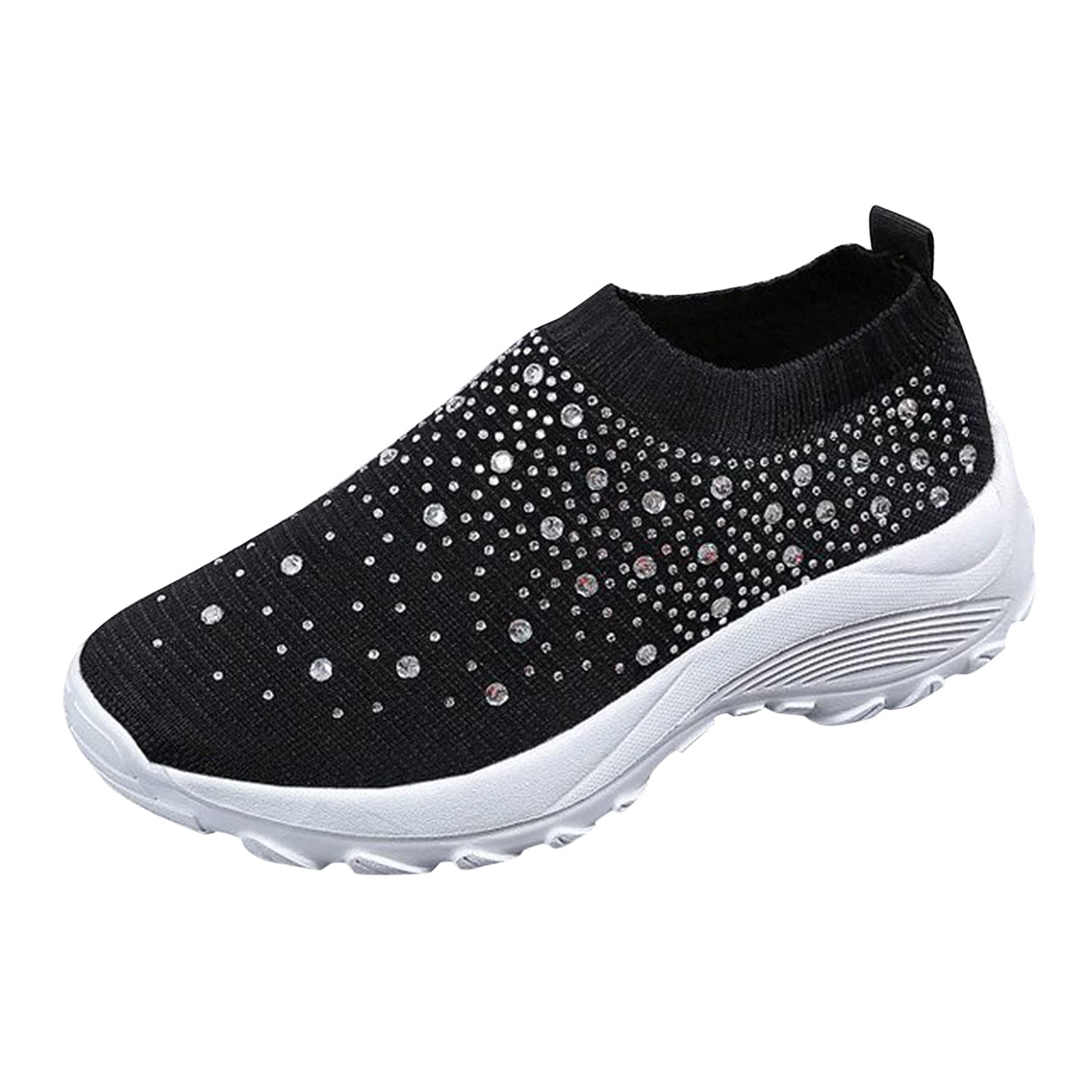Women's Sparkly Rhinestone Sneakers - Stretch Knit Breathable Walking Shoes for Casual Wear & Comfort | Perfect for Work, Gym, and Everyday Fashion