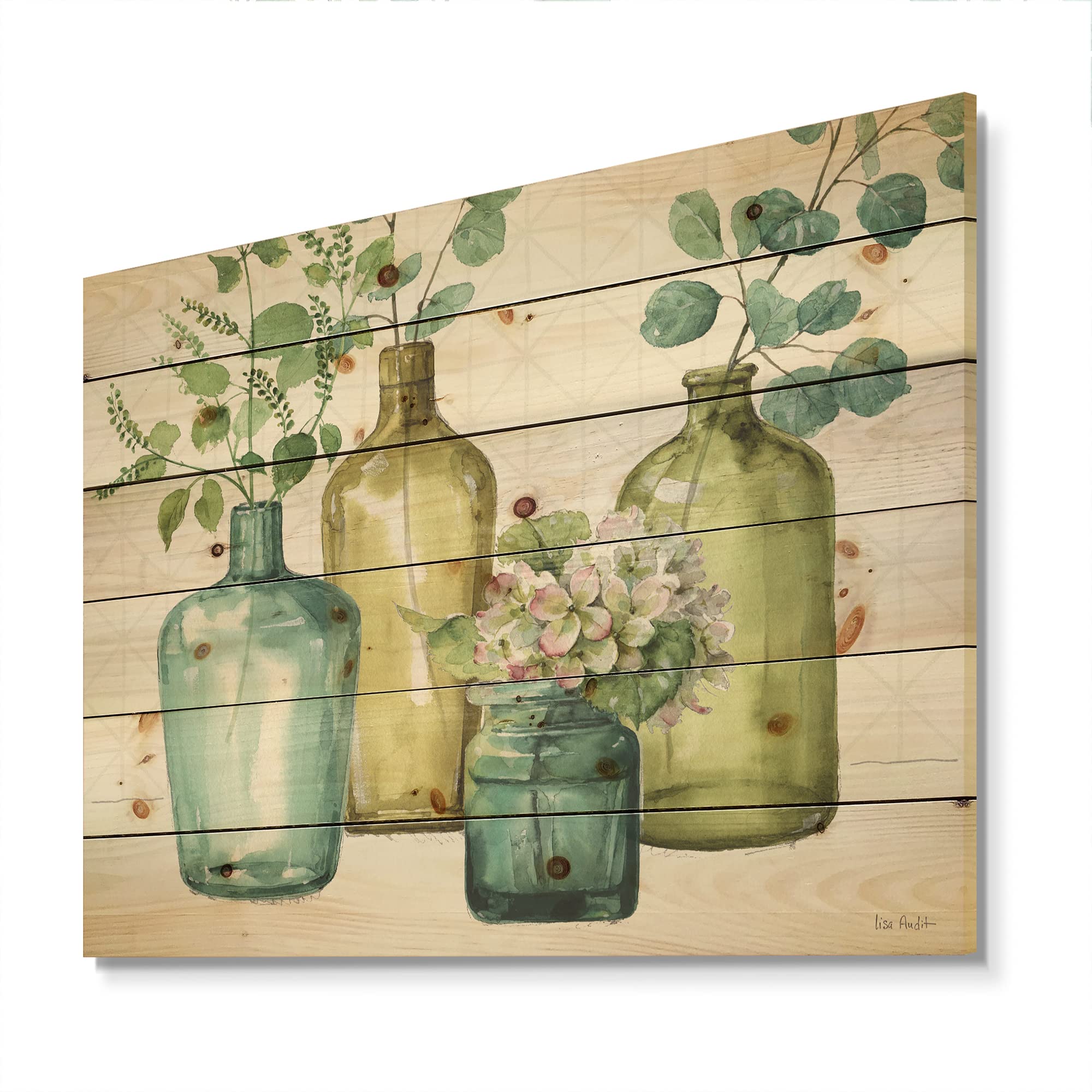 Mixed Botanical Green Leaves VIII Farmhouse Wood Wall Decor - Large Floral Wood Wall Art Panels Printed on Natural Pine - Perfect for Living Room, Bedroom & Home Office Decor